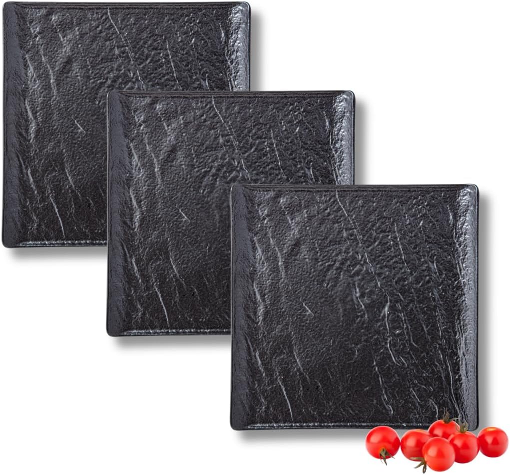 Wilmax Quadratische Servierplatte 21,5 × 21,5 cm 3er-Set Schwarz Porzellan – Produktansicht; Lieferumfang: 3 Stück