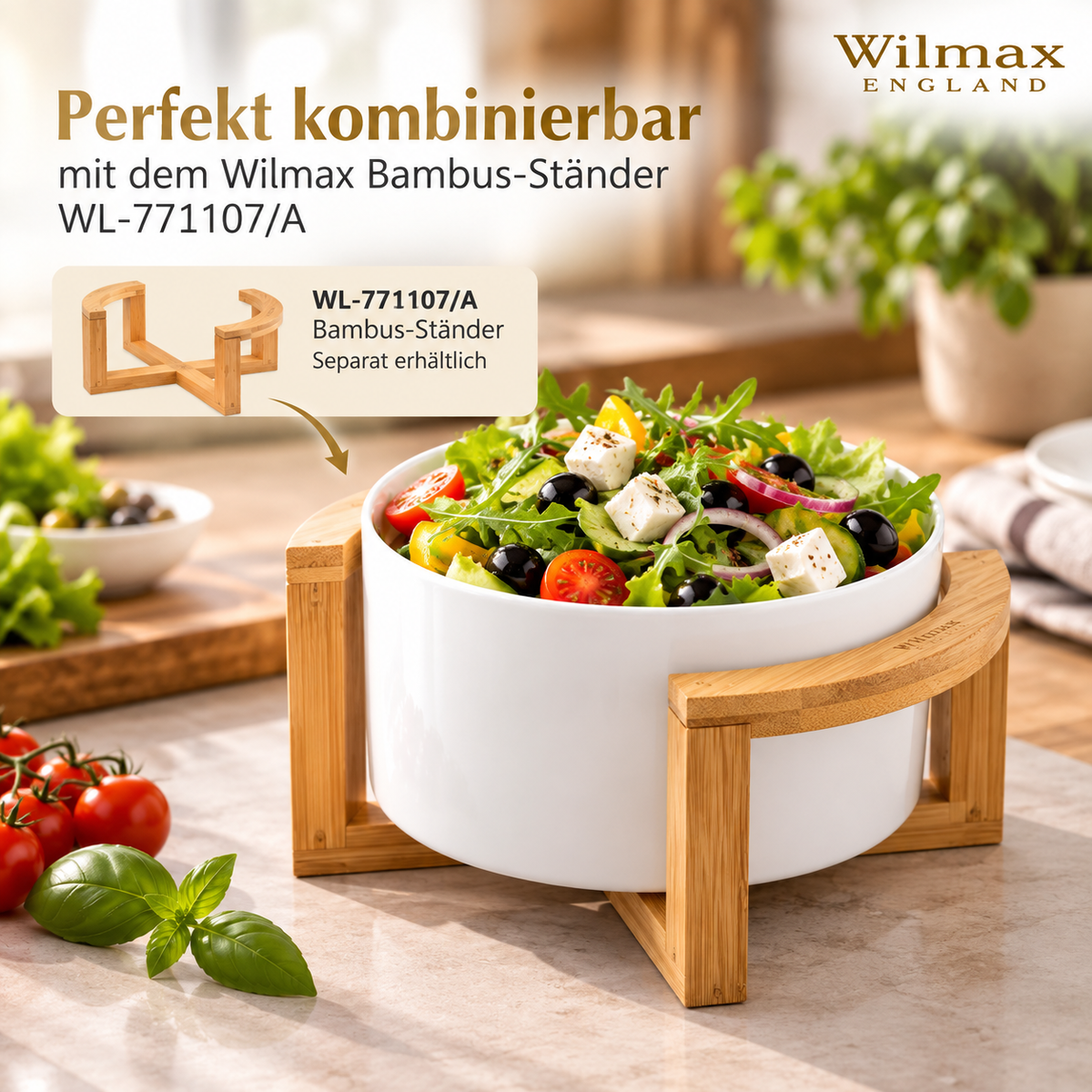 Wilmax Schale 23 cm 3630 ml Weiß Porzellan – Anwendungs- oder Detailansicht; Lieferumfang: 1 Stück
