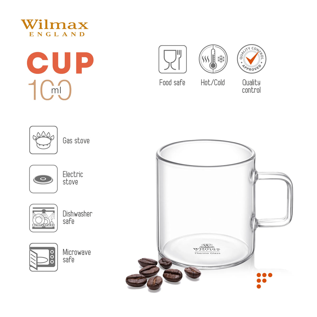 Wilmax Glastasse 100 ml 6er-Set Transparent Borosilikatglas – Anwendungs- oder Detailansicht; Lieferumfang: 6 Stück