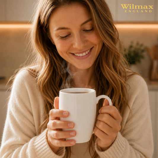 Wilmax Tasse 460 ml 2er-Set Weiß Porzellan – Anwendungs- oder Detailansicht; Lieferumfang: 2 Stück
