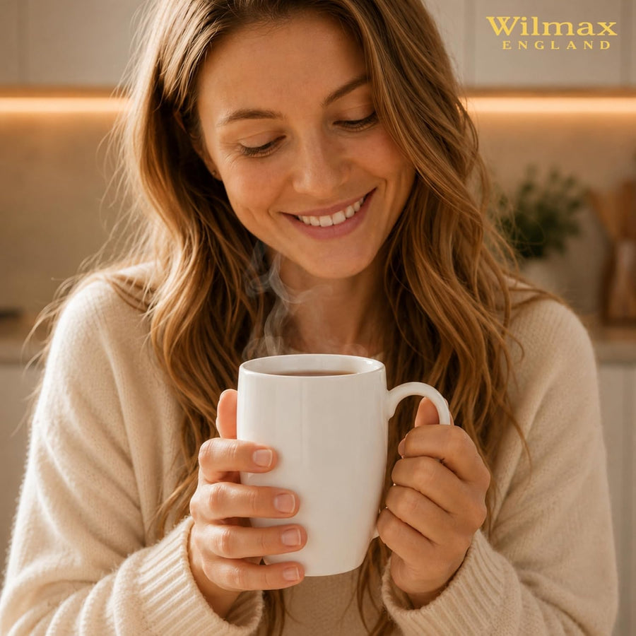 Wilmax Tasse 460 ml 2er-Set Weiß Porzellan – Anwendungs- oder Detailansicht; Lieferumfang: 2 Stück