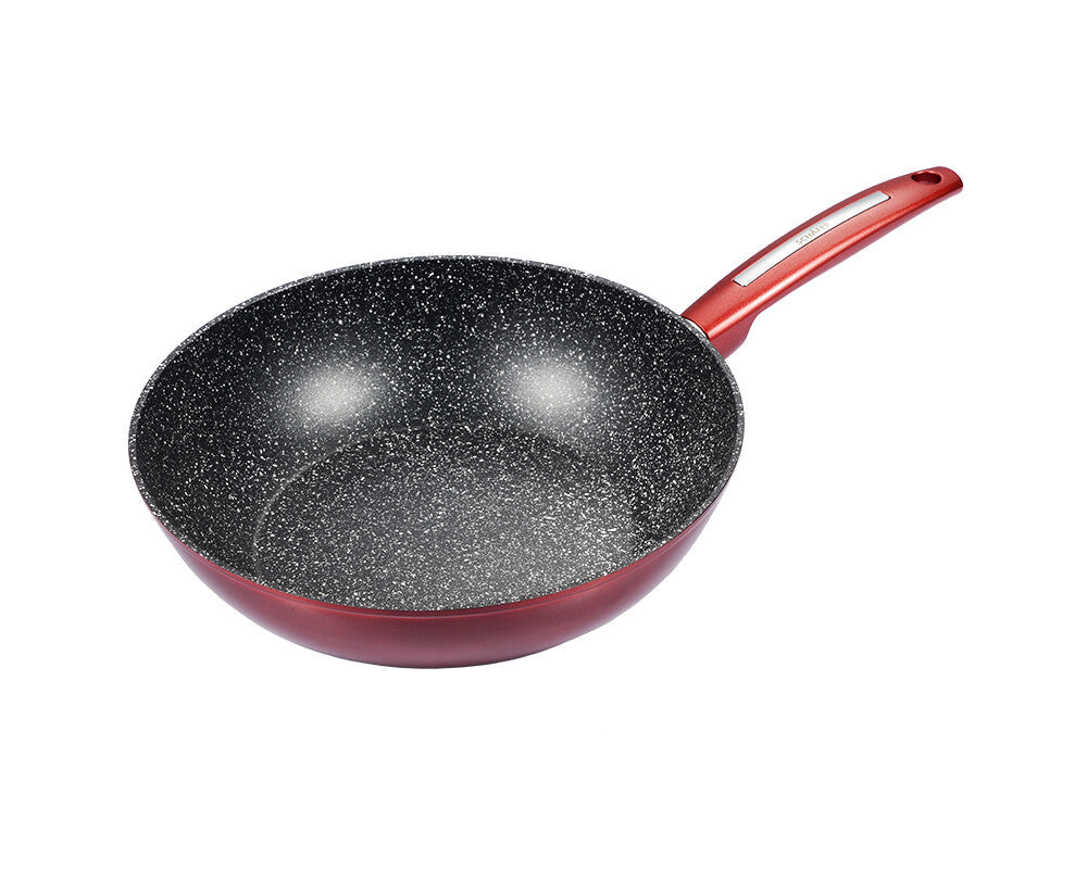 Schaefer Metallic Red Wok 28 cm Antihaft Aluminium fuer asiatische Gerichte und Induktion