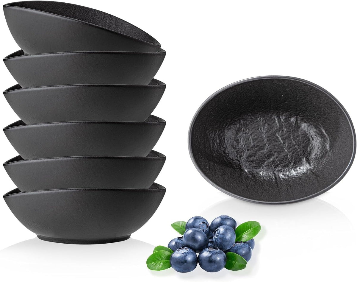 Wilmax Ovale Schale 13 × 10 × 6 cm 6er-Set Schwarz Porzellan – Produktansicht; Lieferumfang: 6 Stück