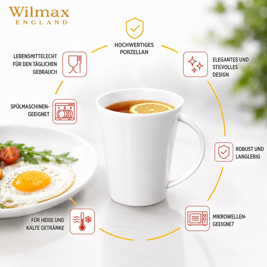 Wilmax Tasse 380 ml 4er-Set Weiß Porzellan – Anwendungs- oder Detailansicht; Lieferumfang: 4 Stück