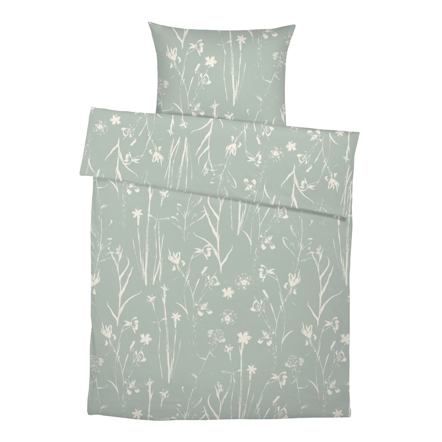 Komplettes Set „Grüne Wiese": Bettbezug und Kissenbezug mit Boho-Blumenmuster