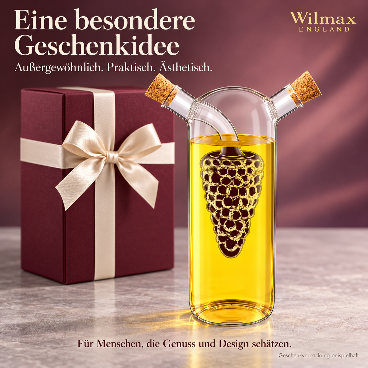 Wilmax Öl- und Essigflasche 250/50 ml Transparent Glas – Anwendungs- oder Detailansicht; Lieferumfang: 1 Stück