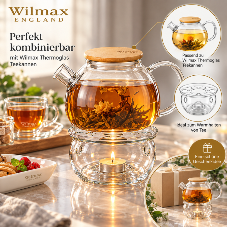 Wilmax Stövchen für Teekannen Transparent Glas – Anwendungs- oder Detailansicht; Lieferumfang: 1 Stück