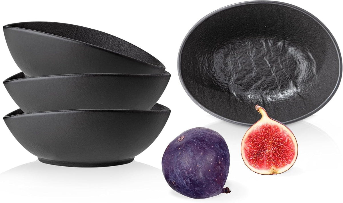 Wilmax Ovale Schale 19 × 15 × 6 cm 3er-Set Schwarz Porzellan – Produktansicht; Lieferumfang: 3 Stück