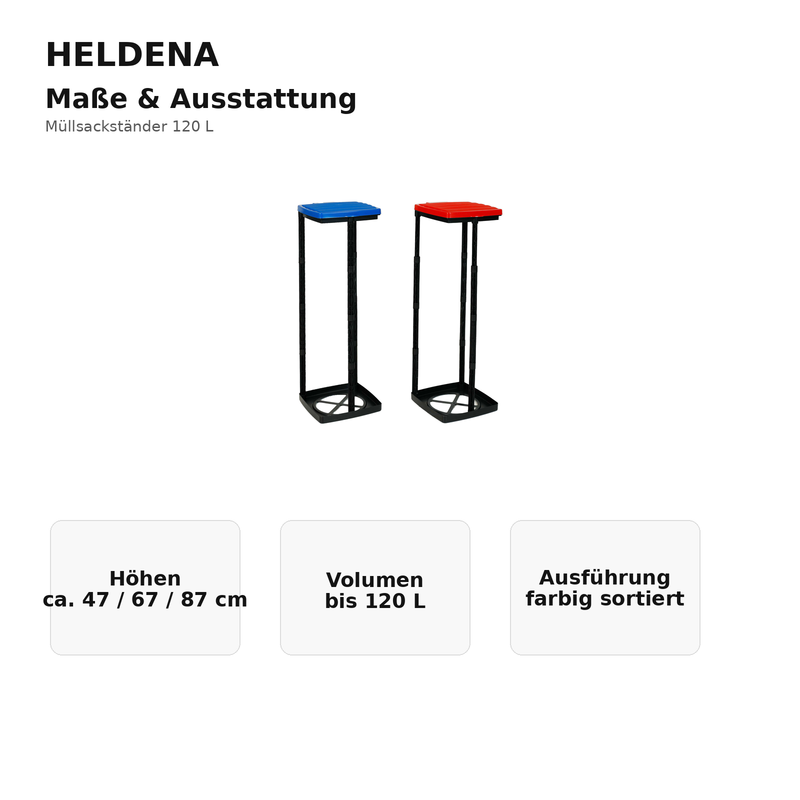 HELDENA Müllsackständer 120 L – Höhen, Volumen und Ausführung