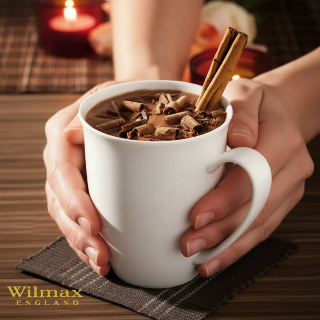 Wilmax Tasse 380 ml 4er-Set Weiß Porzellan – Anwendungs- oder Detailansicht; Lieferumfang: 4 Stück