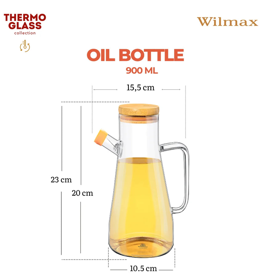 Wilmax Ölflasche 900 ml mit Ausgießer und Filter Transparent Glas – Anwendungs- oder Detailansicht; Lieferumfang: 1 Stück
