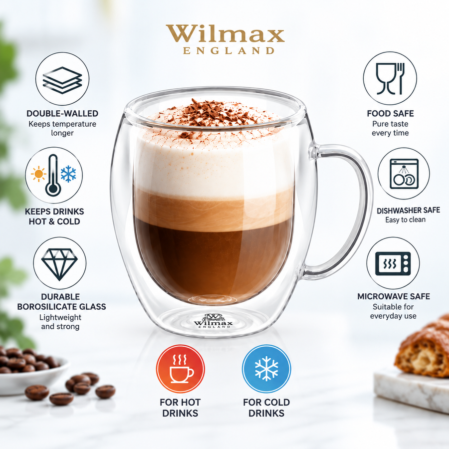 Wilmax Doppelwandige Tasse 500 ml 6er-Set Transparent – Anwendungs- oder Detailansicht; Lieferumfang: 6 Stück