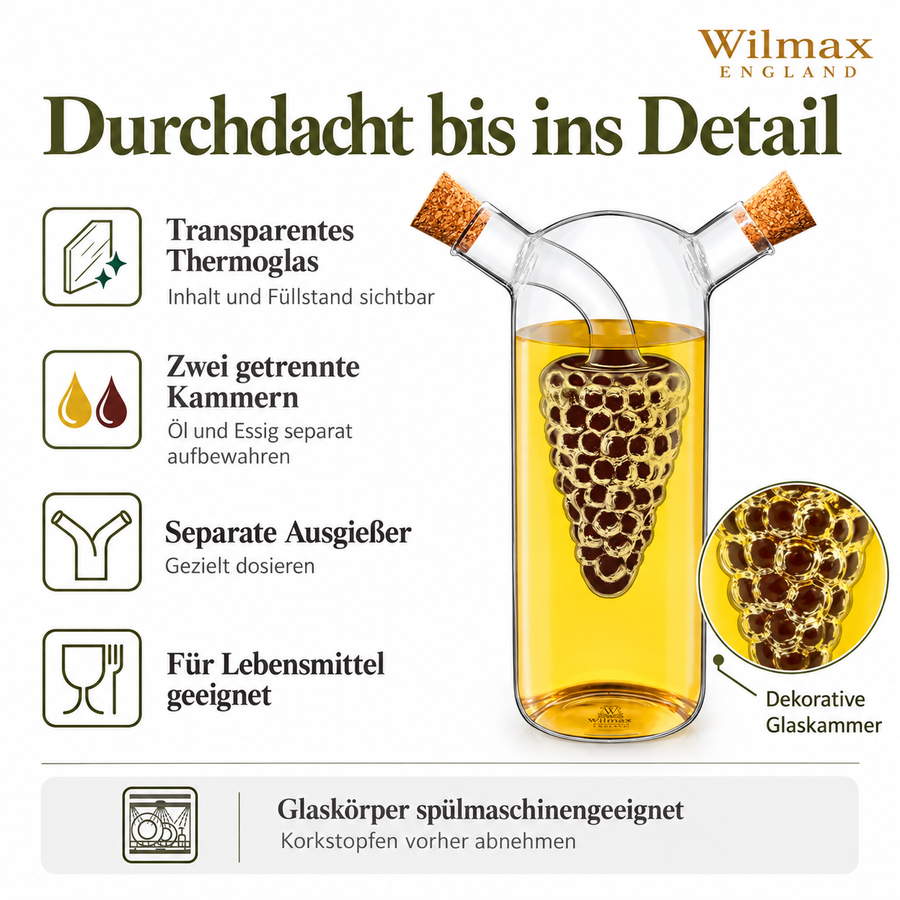 Wilmax Öl- und Essigflasche 250/50 ml Transparent Glas – Anwendungs- oder Detailansicht; Lieferumfang: 1 Stück