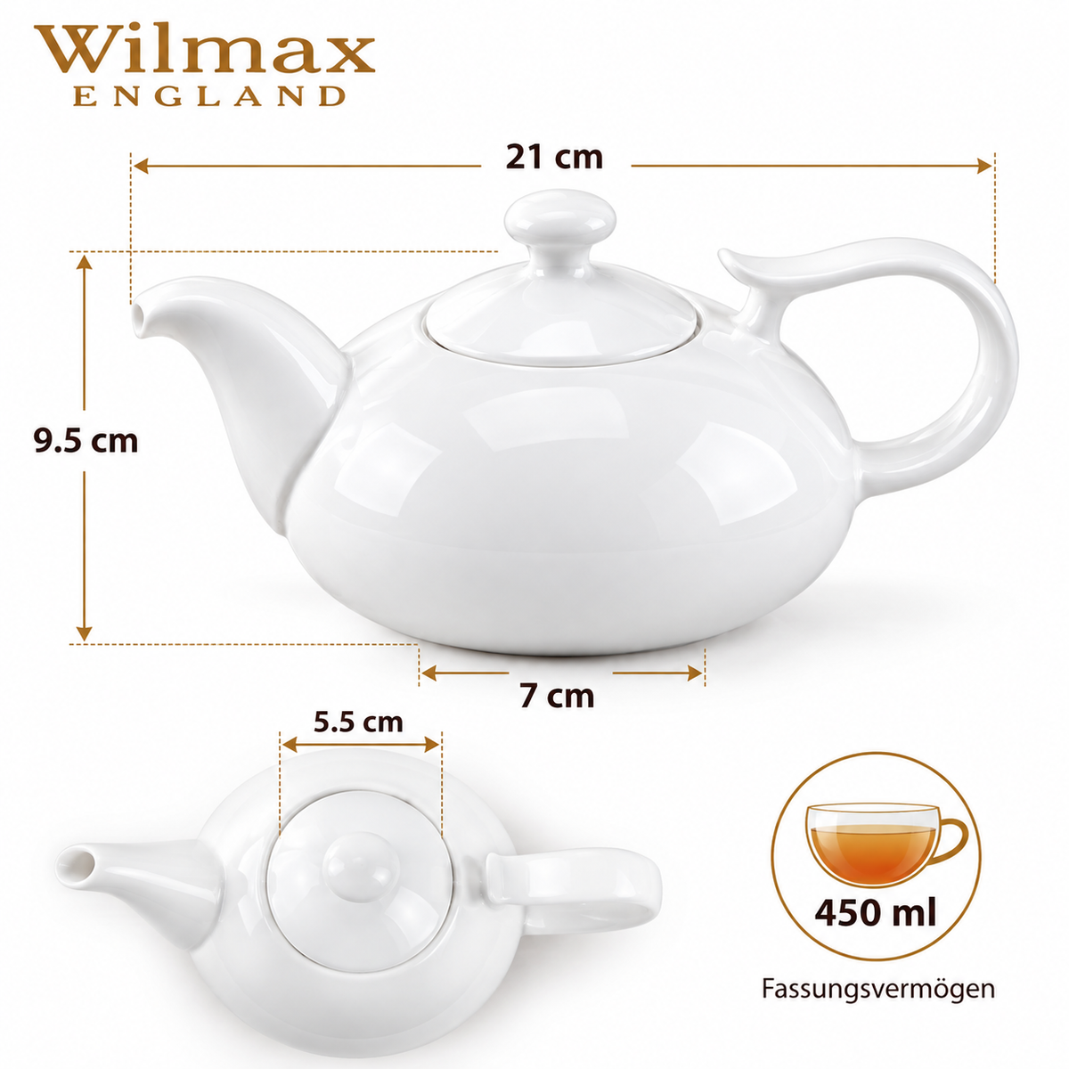 Wilmax Kaffee- und Teekanne mit Ausgusssieb 450 ml Weiß Porzellan – Anwendungs- oder Detailansicht; Lieferumfang: 1 Stück