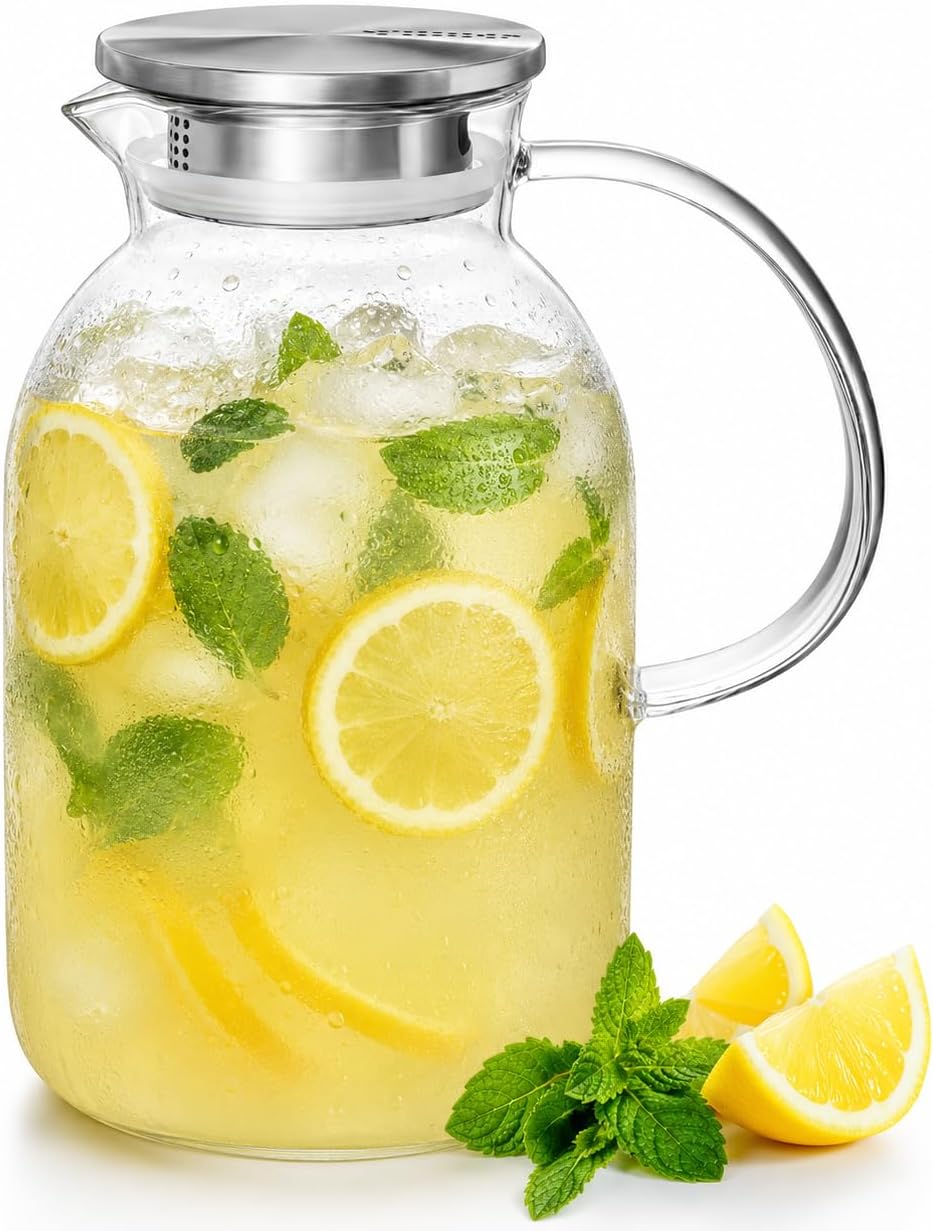 Wilmax Krug 2100 ml mit Edelstahldeckel und Filter Transparent Thermoglas – Produktansicht; Lieferumfang: 1 Stück