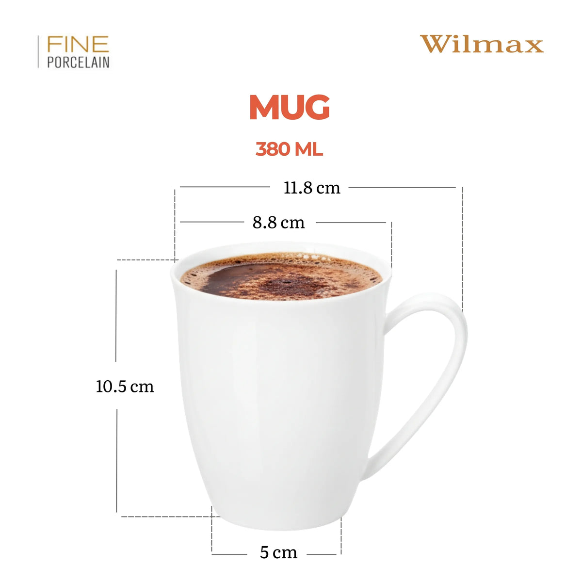 Wilmax Tasse 380 ml 6er-Set Weiß Porzellan – Anwendungs- oder Detailansicht; Lieferumfang: 6 Stück