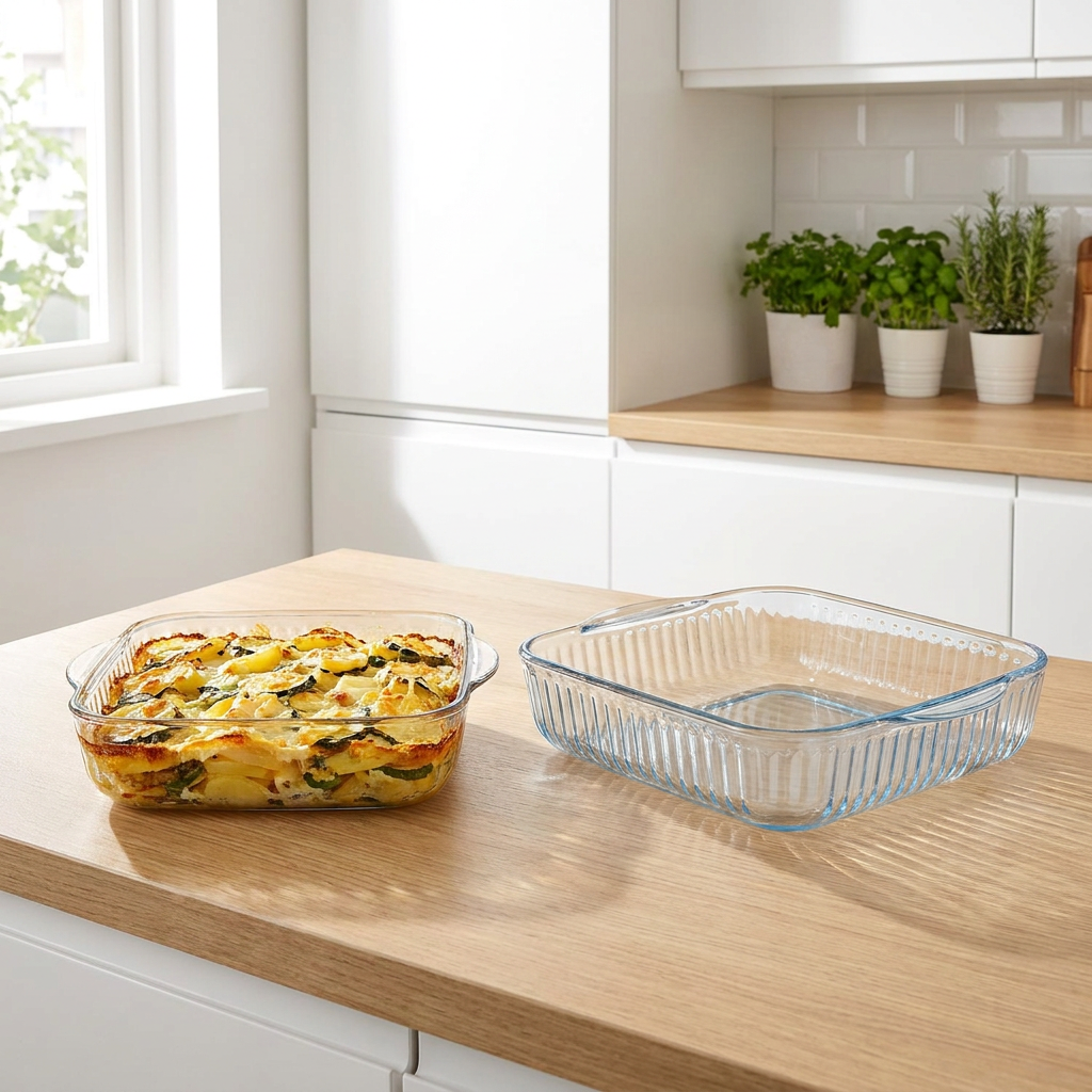 HELDENA quadratische Glas-Auflaufformen 2er Set – in moderner Küche