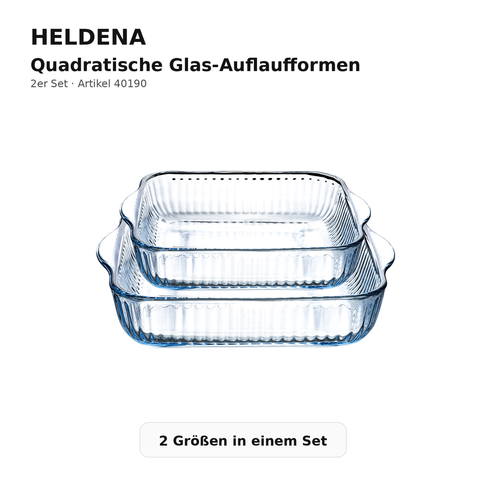 HELDENA quadratische Glas-Auflaufformen 2er Set – beide Größen im Überblick
