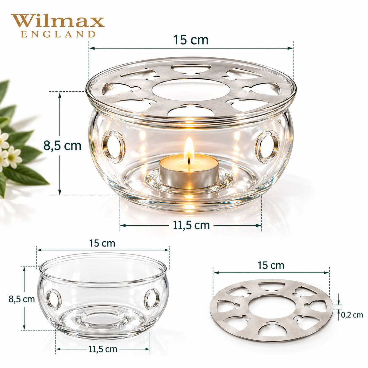 Wilmax Stövchen für Teekannen Transparent Glas – Anwendungs- oder Detailansicht; Lieferumfang: 1 Stück
