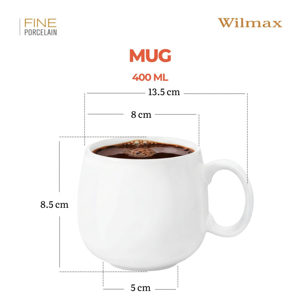 Wilmax Tasse 400 ml 4er-Set Weiß Porzellan – Anwendungs- oder Detailansicht; Lieferumfang: 4 Stück