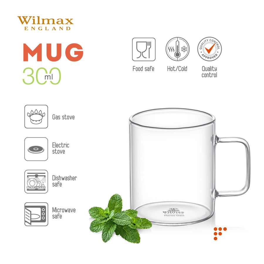 Wilmax Glasbecher 320 ml 6er-Set Transparent Borosilikatglas – Anwendungs- oder Detailansicht; Lieferumfang: 6 Stück