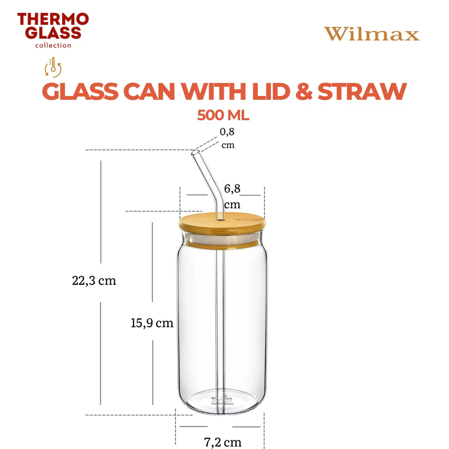 Wilmax Glasbecher 500 ml mit Deckel und Trinkhalm Transparent – Anwendungs- oder Detailansicht; Lieferumfang: 1 Stück