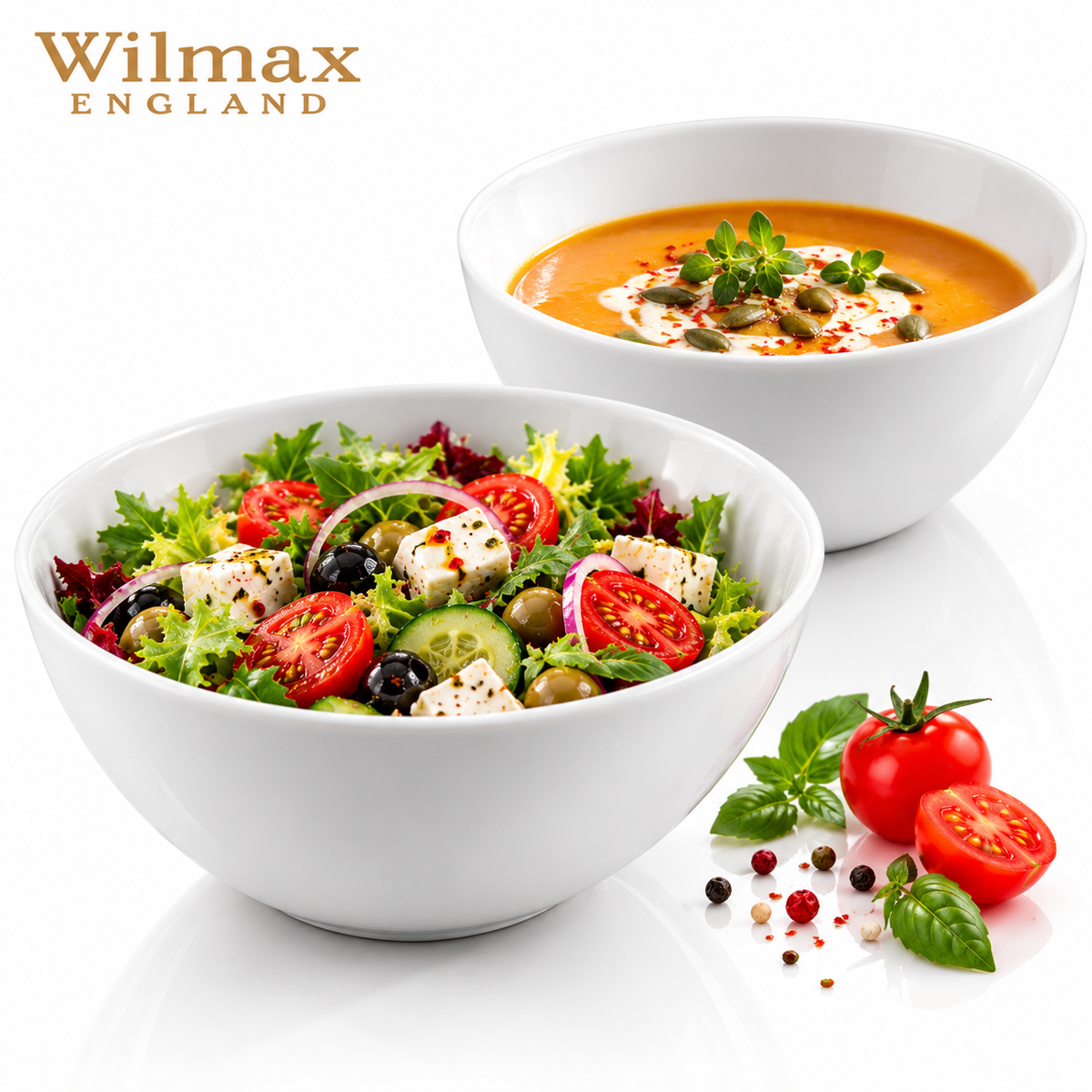 Wilmax Schale 14 cm 600 ml 2er-Set Weiß Porzellan – Produktansicht; Lieferumfang: 2 Stück
