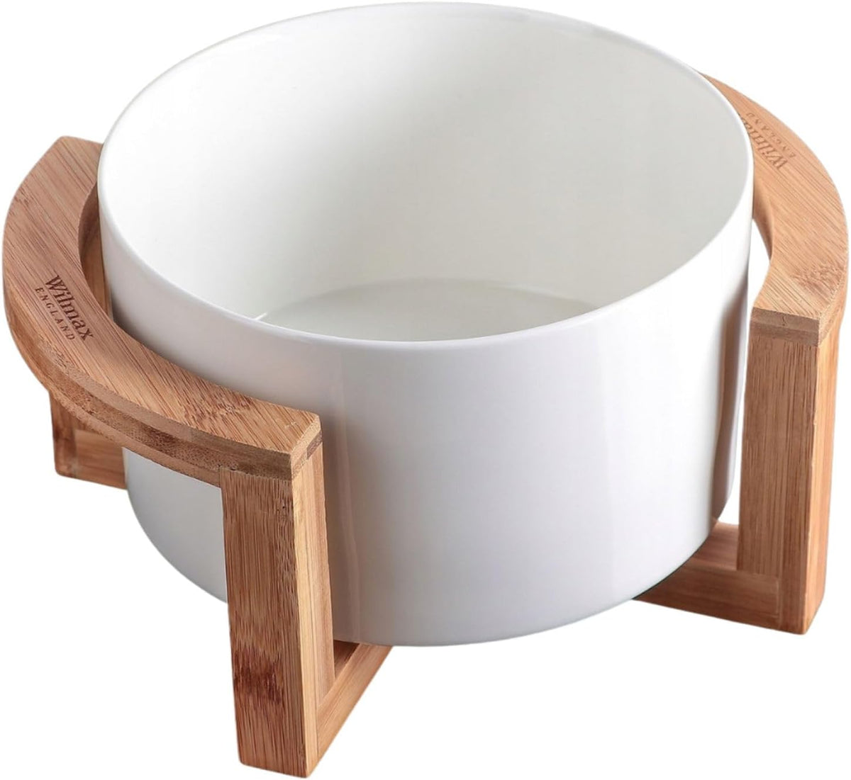 Wilmax Servierset 2-teilig mit Schüssel 23 cm mit Bambusständer Weiß Porzellan – Produktansicht; Lieferumfang: 1 Schüssel + 1 Bambusständer