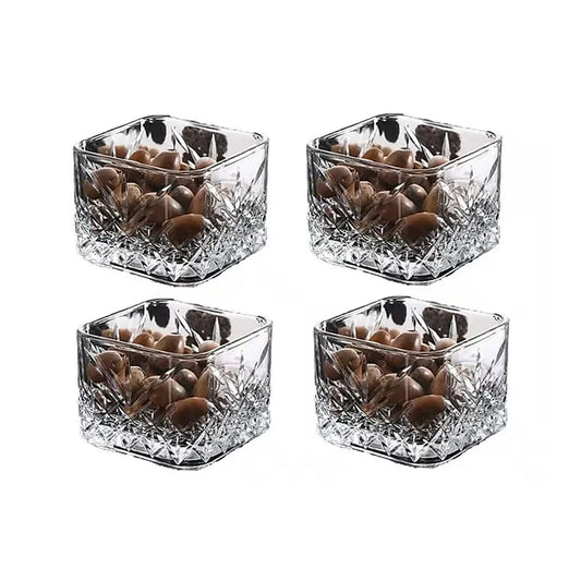 Timeless Glasschalen von unten – 4er Set transparent mit Vintage Facettenstruktur
