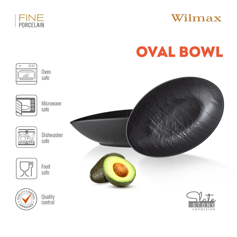 Wilmax Ovale Servierschale 30 × 19,5 × 7 cm Schwarz Porzellan – Anwendungs- oder Detailansicht; Lieferumfang: 1 Stück