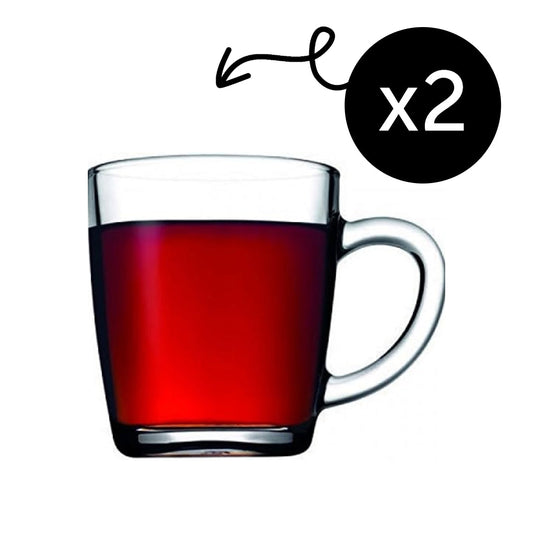 Zwei klare Glasbecher mit Henkel von Pasabahce Basic 340 ml für Alltag und Büro