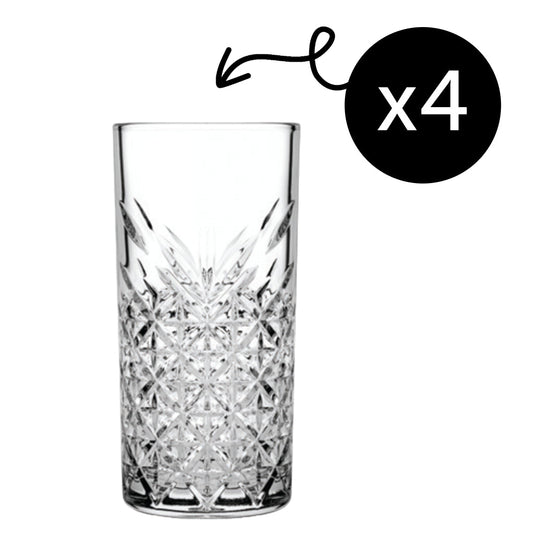 Timeless Longdrinkglas 450 ml klar mit dekorativem Schliff für Wasser und Cocktails