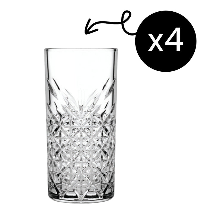 Longdrinkglas 450 ml klar mit dekorativem Schliff für Wasser und Cocktails