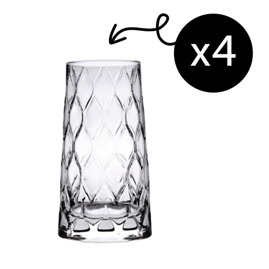 Vier Pasabahce Leafy Trinkgläser 450 ml dekoratives Blattmuster für modernen Tisch