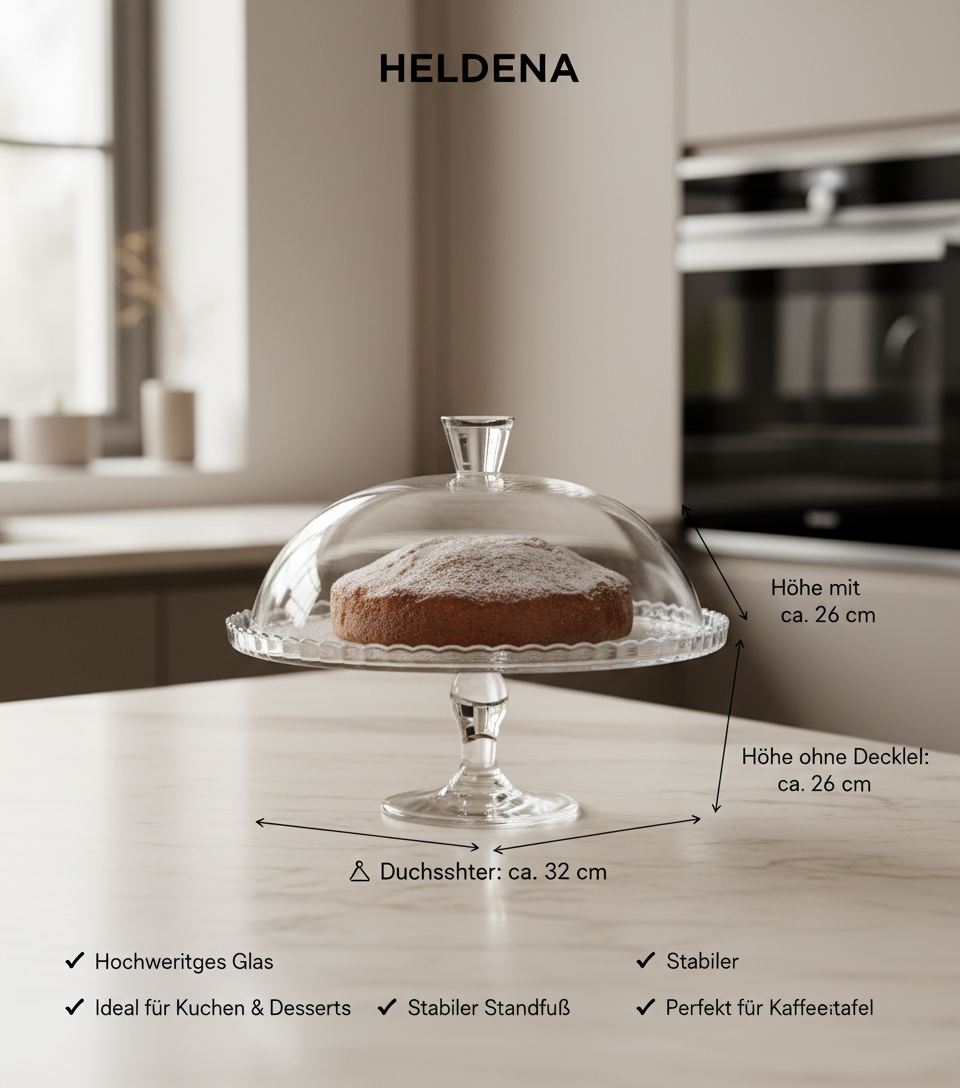 Kuchenplatte mit Fuß Glas Ø32 cm – Servierplatte Transparent, Stabil & Elegant – Tortenplatte für Buffet, Kaffee & Dekor