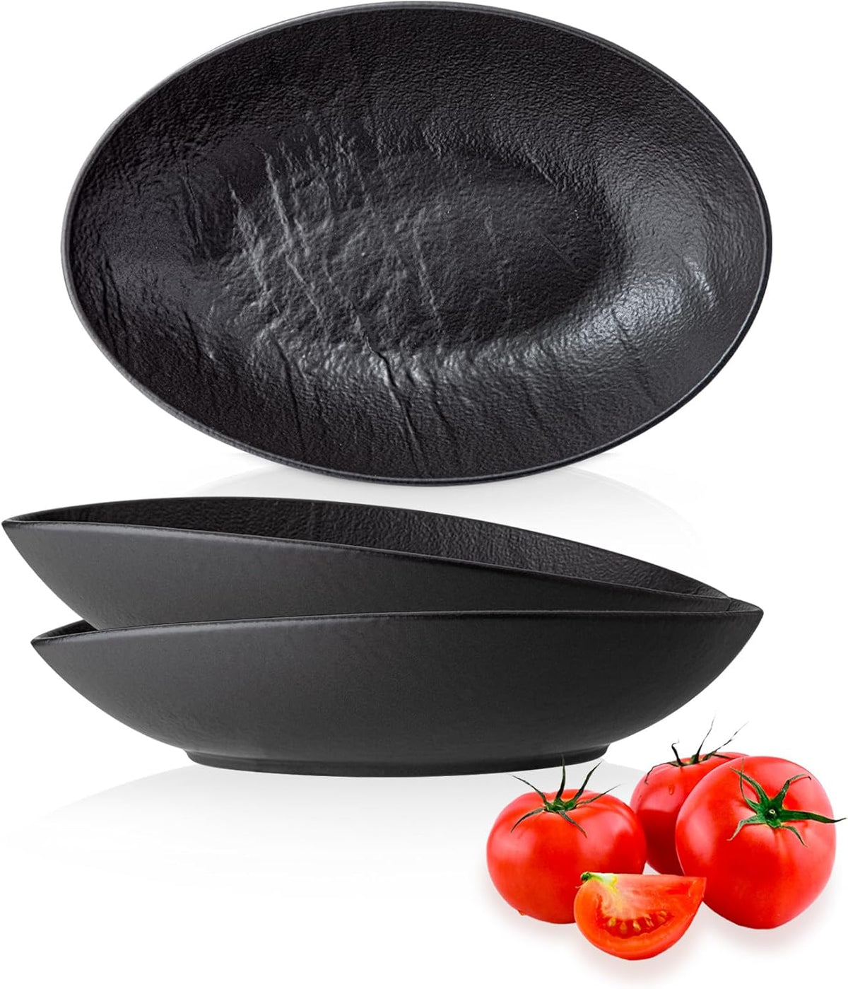 Wilmax Ovale Servierschale 25 × 16,5 × 6 cm 2er-Set Schwarz Porzellan
