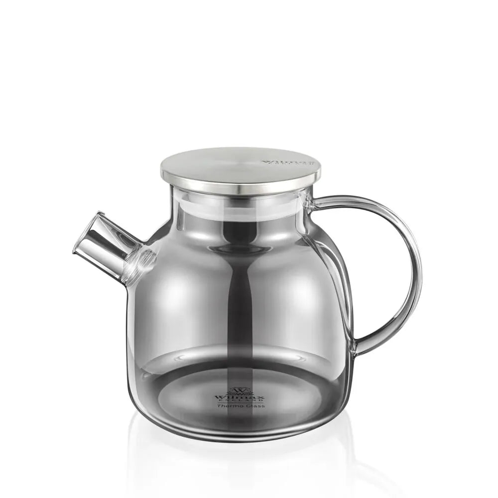 Wilmax Teekanne 1200 ml mit Federfilter und mit Edelstahldeckel Grau Thermoglas