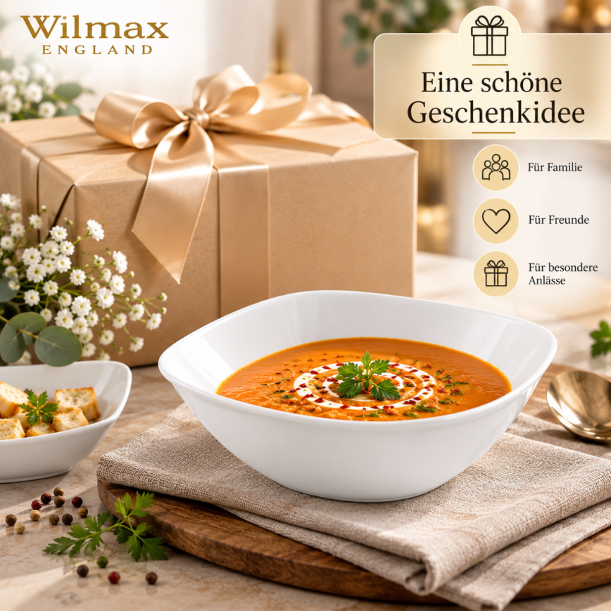 Wilmax Schale 1300 ml 21,5 × 21,5 cm 2er-Set Weiß Porzellan – Anwendungs- oder Detailansicht; Lieferumfang: 2 Stück