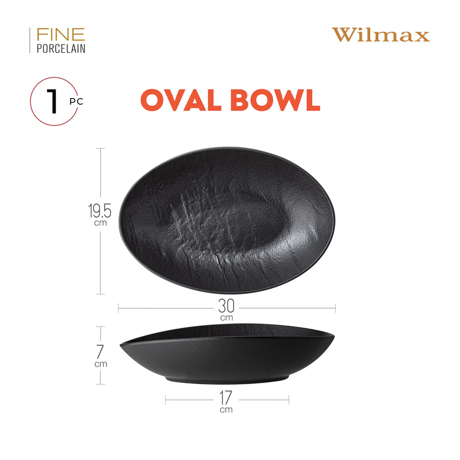 Wilmax Ovale Servierschale 30 × 19,5 × 7 cm Schwarz Porzellan – Anwendungs- oder Detailansicht; Lieferumfang: 1 Stück