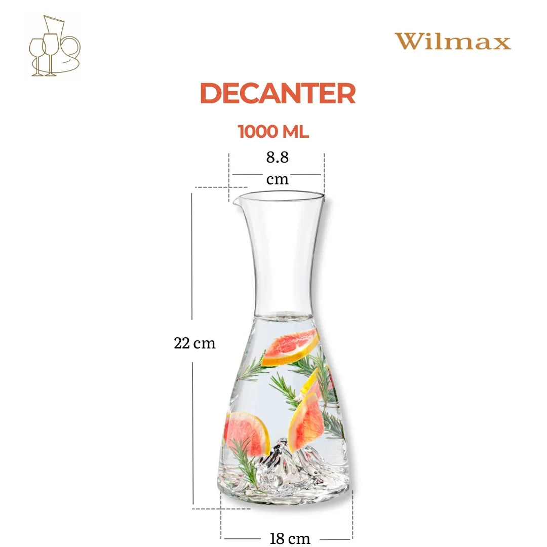Wilmax Karaffe 1000 ml Transparent – Crystalline – Anwendungs- oder Detailansicht; Lieferumfang: 1 Stück