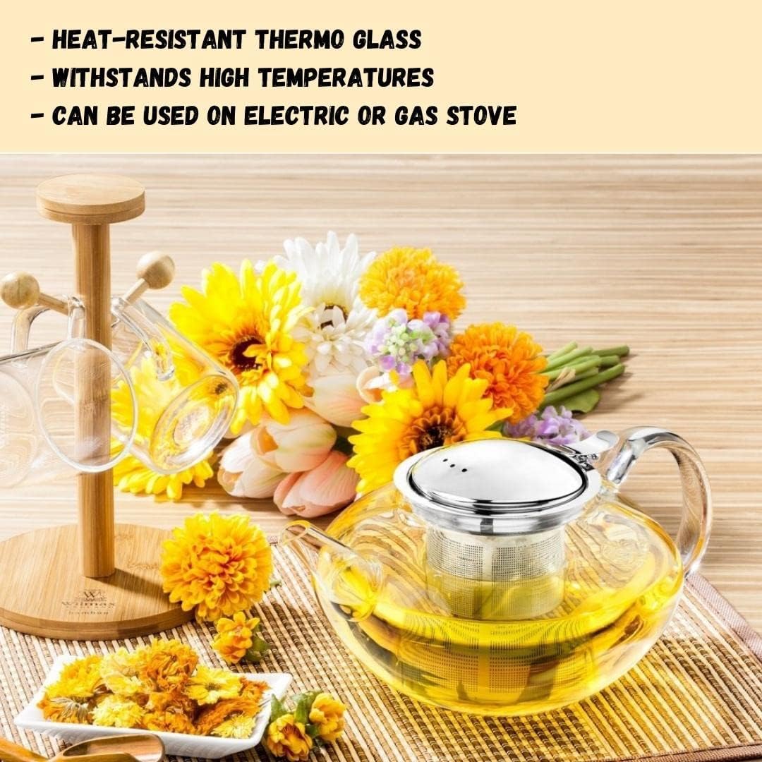 Wilmax Teekanne 1050 ml mit Edelstahlfilter Transparent Thermoglas – Anwendungs- oder Detailansicht; Lieferumfang: 1 Stück