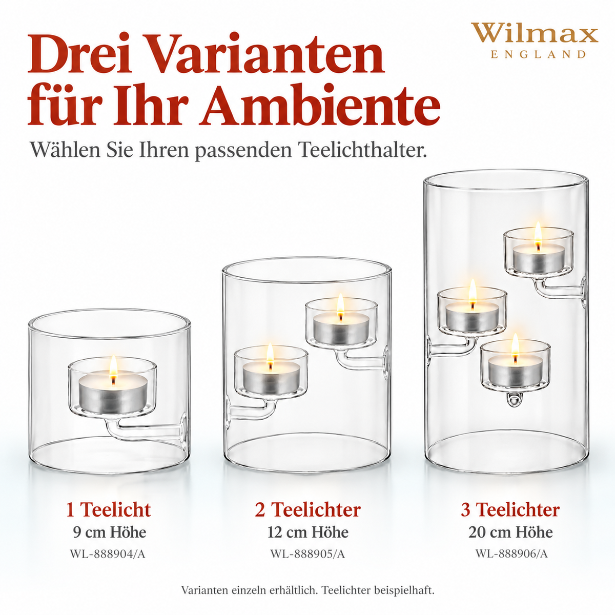 Wilmax Teelichthalter für 1 Teelicht 9 cm Transparent Glas – Anwendungs- oder Detailansicht; Lieferumfang: 1 Stück