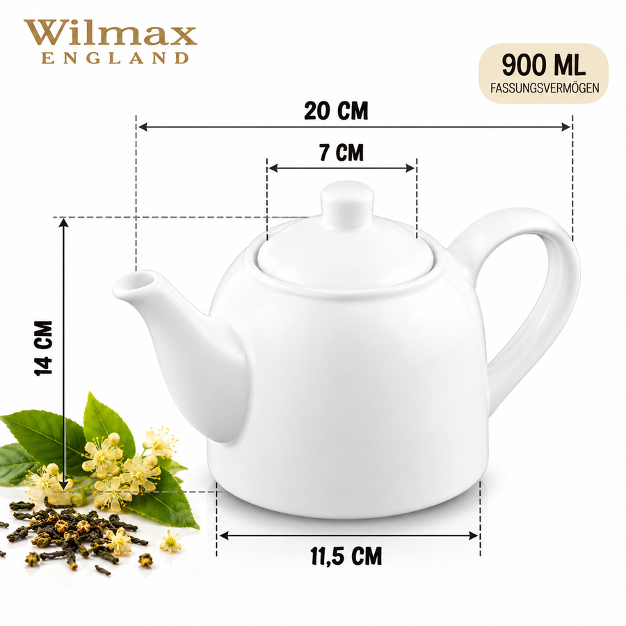 Wilmax Kaffee- und Teekanne mit Ausgusssieb 900 ml Weiß Porzellan – Anwendungs- oder Detailansicht; Lieferumfang: 1 Stück