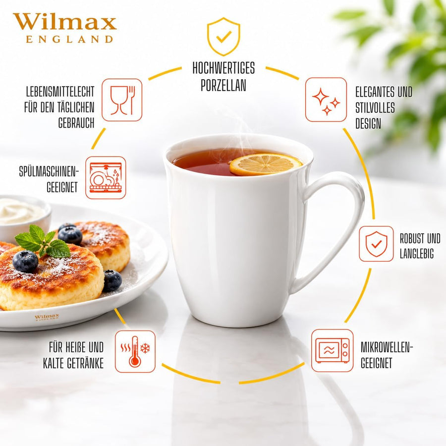 Wilmax Tasse 380 ml 4er-Set Weiß Porzellan – Anwendungs- oder Detailansicht; Lieferumfang: 4 Stück
