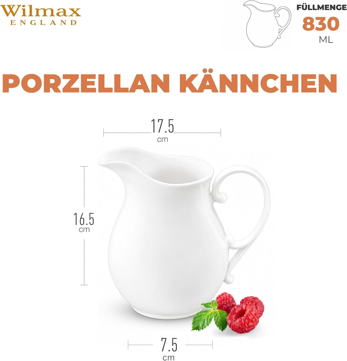Wilmax Krug 830 ml Weiß Porzellan – Anwendungs- oder Detailansicht; Lieferumfang: 1 Stück