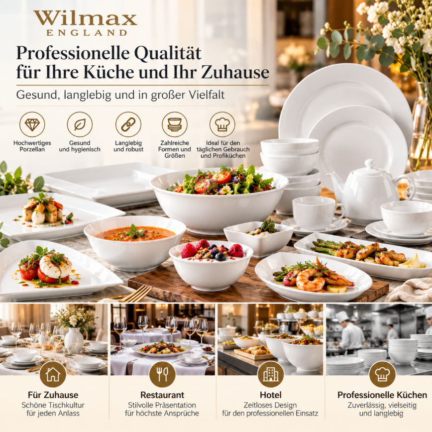 Wilmax Schale 700 ml 15 cm 4er-Set Weiß Porzellan – Anwendungs- oder Detailansicht; Lieferumfang: 4 Stück