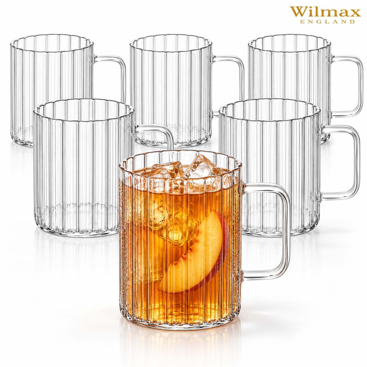 Wilmax Glasbecher mit Henkel 400 ml 6er-Set Glas – Produktansicht; Lieferumfang: 6 Stück