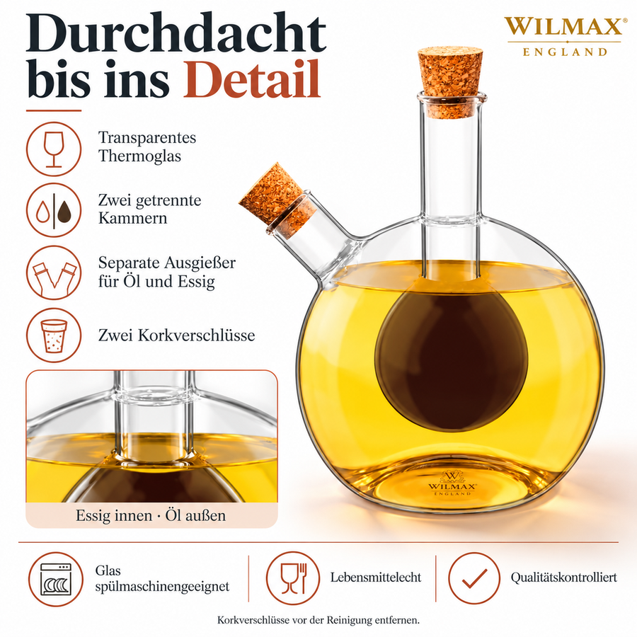 Wilmax Öl- und Essigflasche 300/60 ml Transparent Glas – Anwendungs- oder Detailansicht; Lieferumfang: 1 Stück