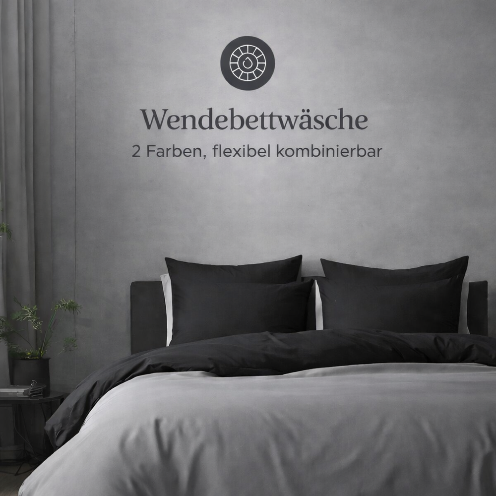 HELDENA Wendebettwäsche-Set Schwarz/Grau – Schlafzimmerszene