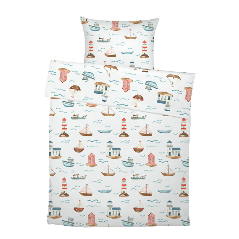LESLIS Kinderbettwäsche „Am Meer" – komplettes Set aus Bettbezug und Kissenbezug